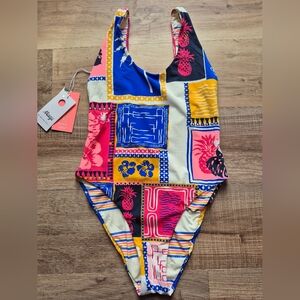 Maaji Womens Paradise Postals One Piece Reversible Swimsuit NWT Large Cheeky